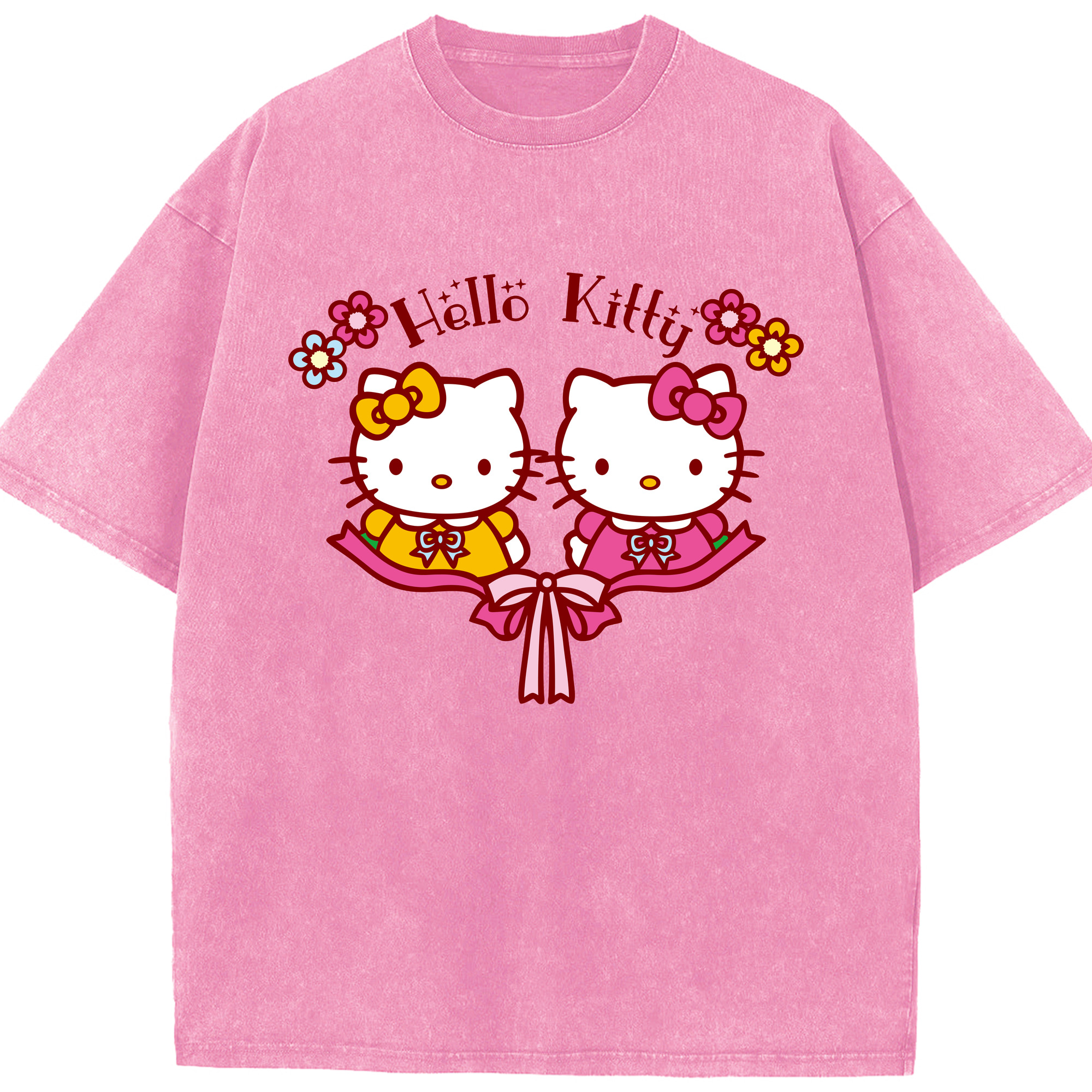 （画像用） Hello Kitty ハローキティ 綿100% ヴィンテージ風 半袖Tシャツ（フロントプリント）